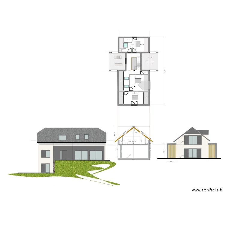 plan type grange bigourdanne 03. Plan de 19 pièces et 171 m2