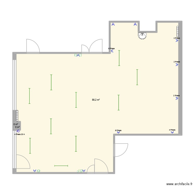 salle ciel prises et lumieres. Plan de 3 pièces et 88 m2
