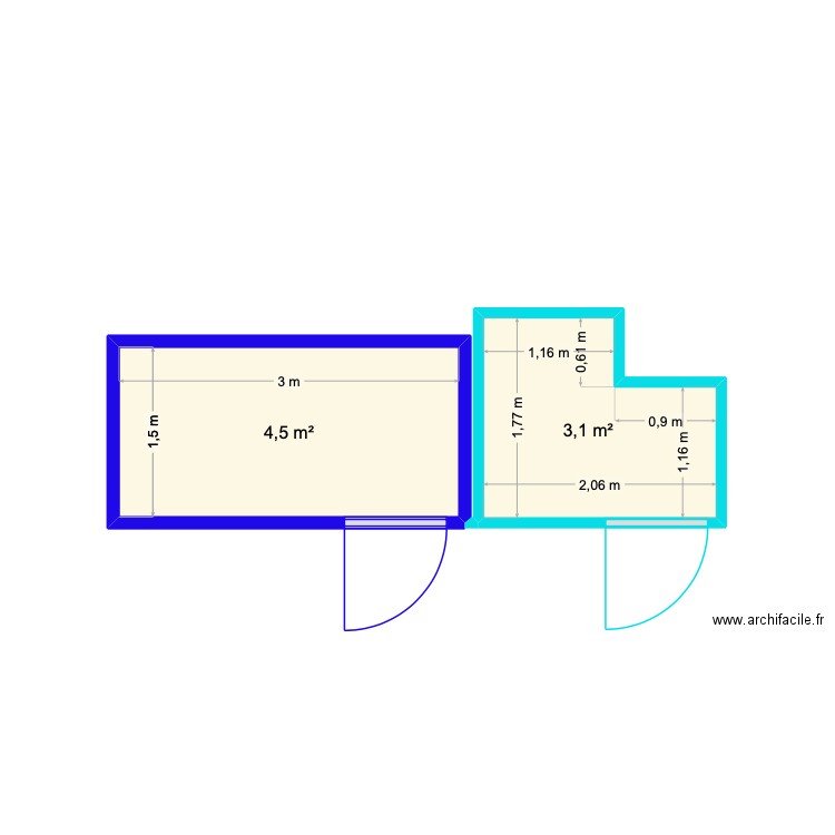 Sainte Marie CF + et -. Plan de 2 pièces et 8 m2