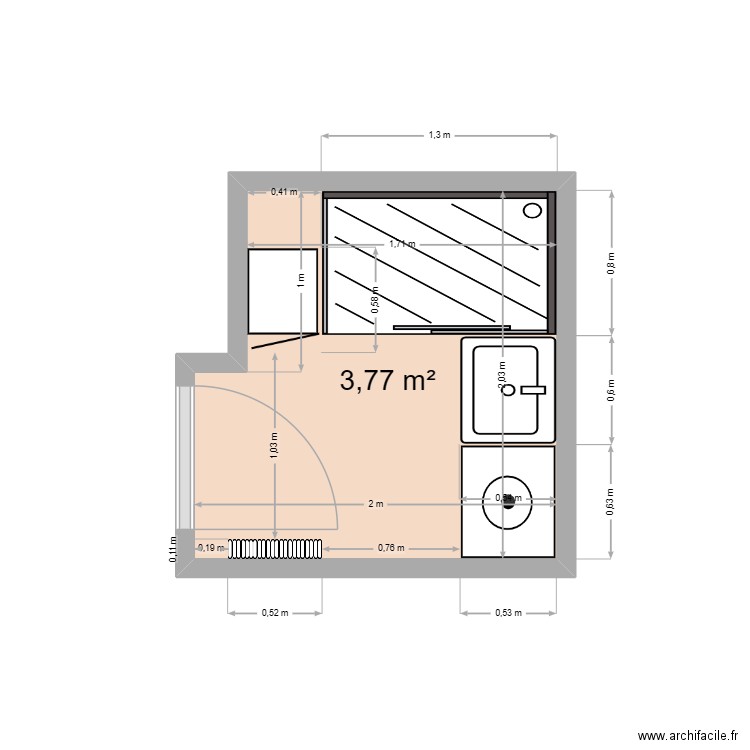 salle de bain. Plan de 1 pièce et 4 m2