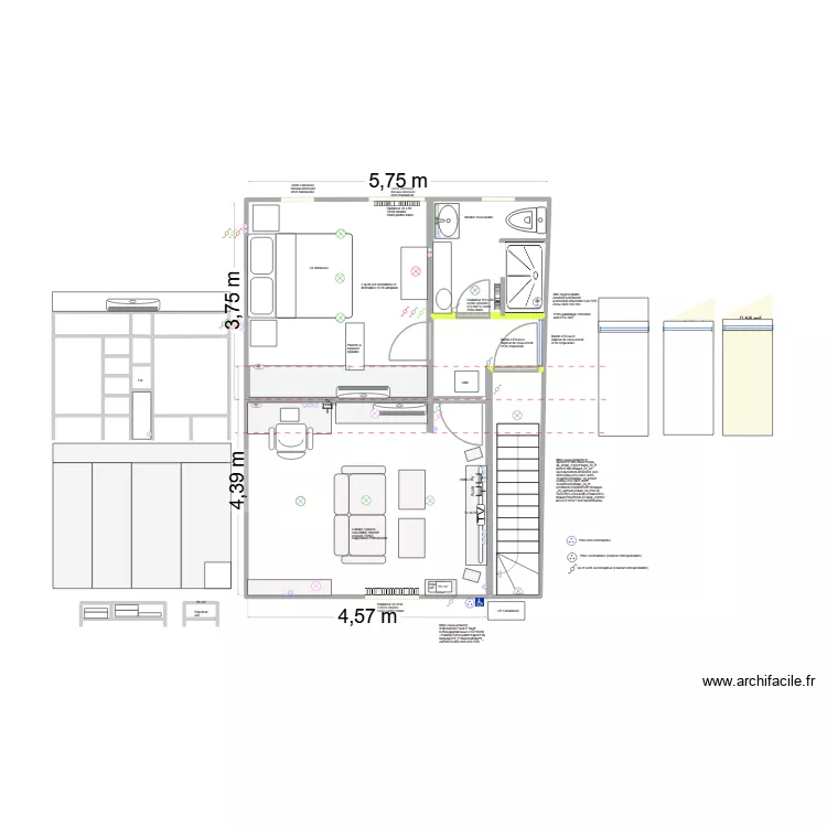 **** Remise: 2 chambres + SDB projet 4 (2e temps). Plan de 17 Pièces et 47 m²
