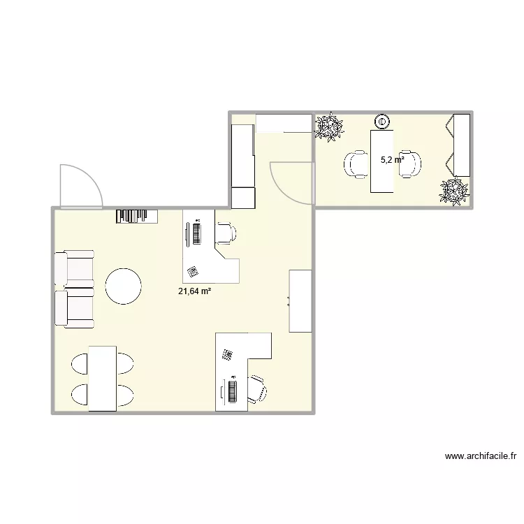 l,slk. Plan de 2 pièces et 27 m²