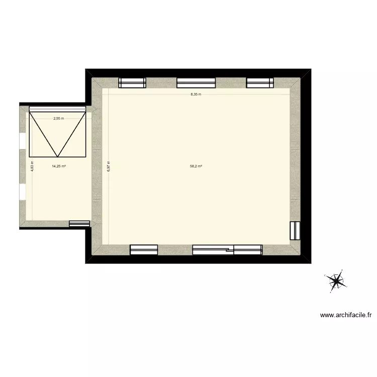 Plan après extension. Plan de 2 Pièces et 72 m² Plan après extension. Plan de 2 Pièces et 72 m²
