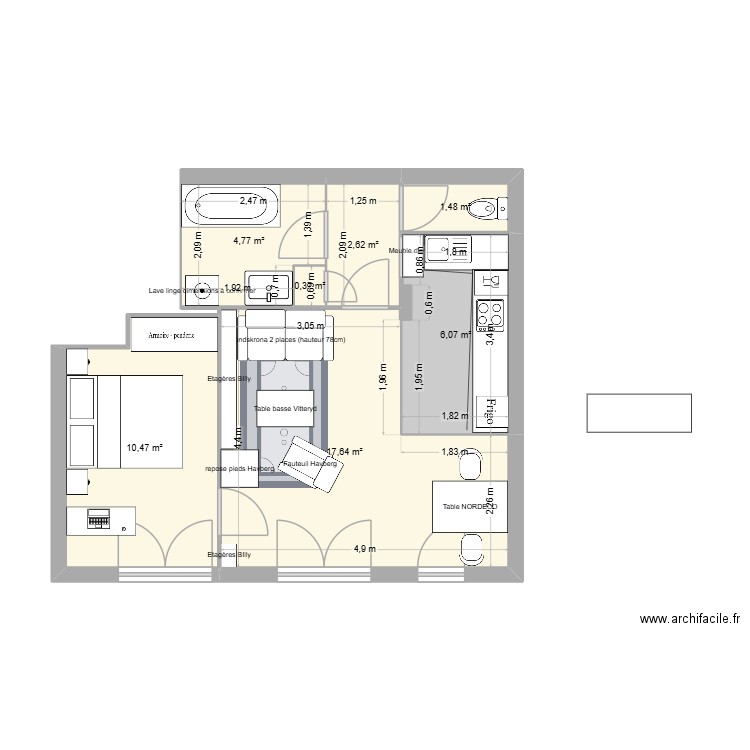 futur appart option cuisine. Plan de 8 pièces et 44 m2