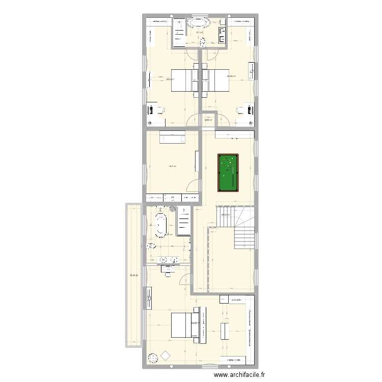 MLT Vincennes 1er étage Aménagement 3. Plan de 9 pièces et 197 m2