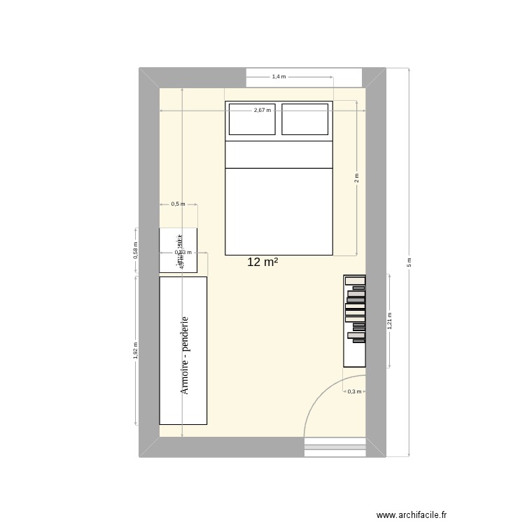 CHAMBRE Axl & ThP 2025. Plan de 1 pièce et 12 m2