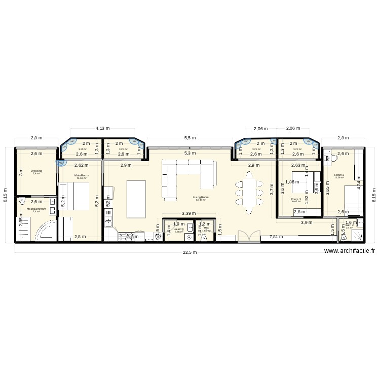 Embassy 3 Room A. Plan de 13 pièces et 133 m2