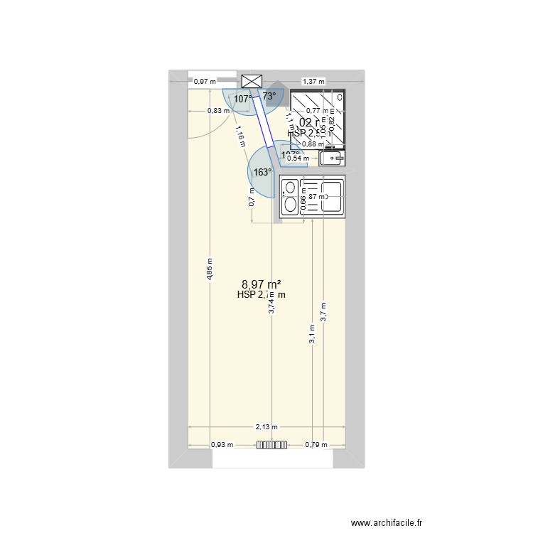 Chambre monfils. Plan de 2 pièces et 10 m2