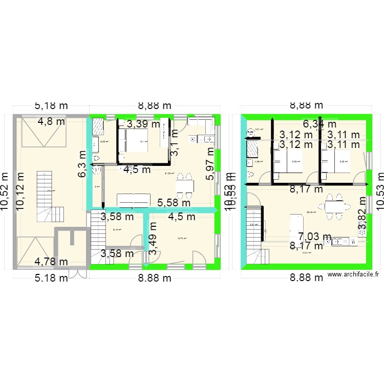 2 dépendance beaufort. Plan de 16 pièces et 200 m2