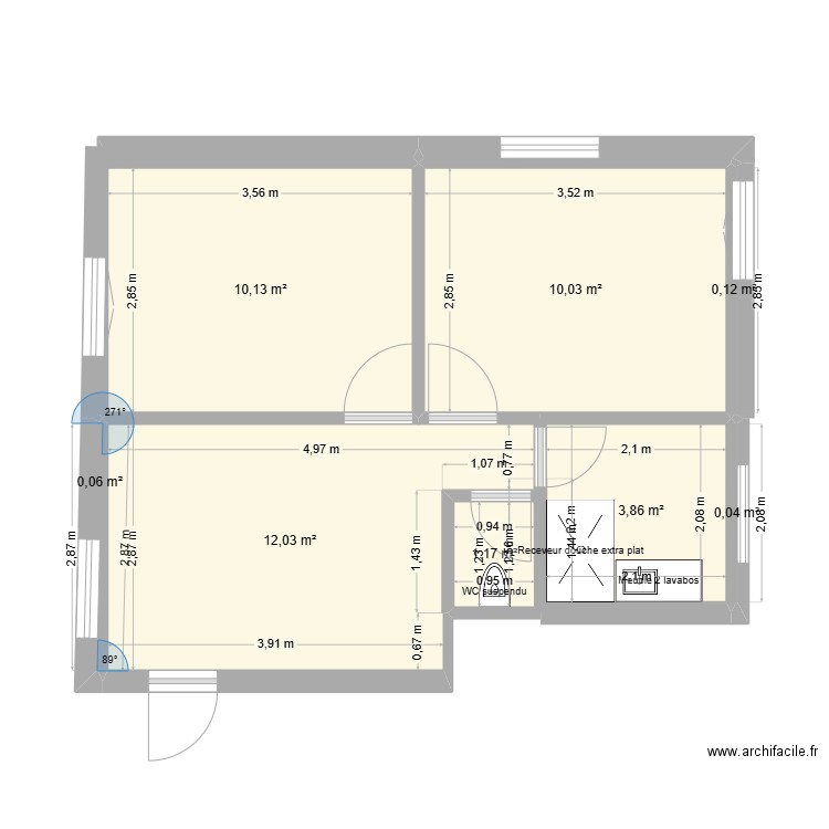 2 chambres 41m2 V2. Plan de 8 pièces et 38 m2