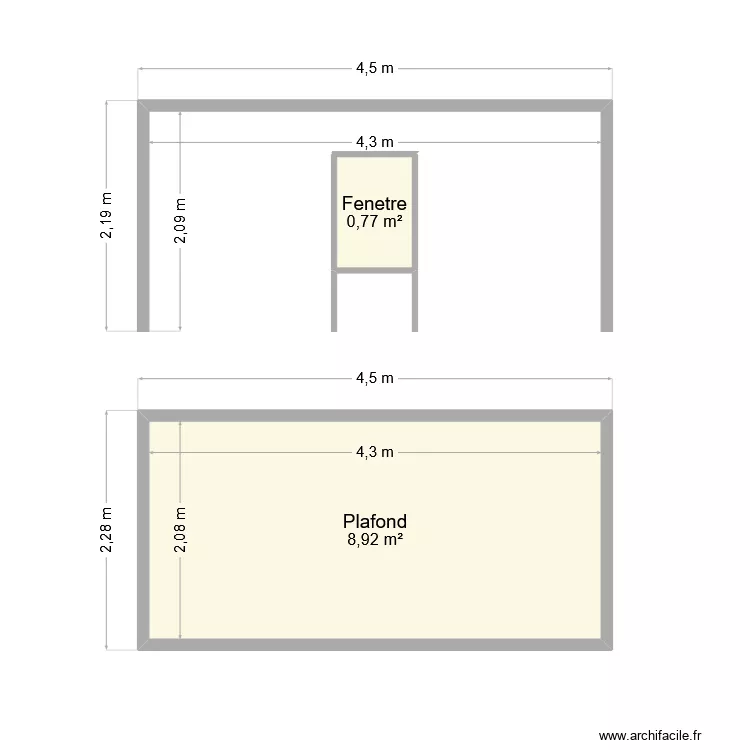 Paroie du fond de chambre 3 eme étage et Plafond. Plan de 2 et 10 m² Paroie du fond de chambre 3 eme étage et Plafond. Plan de 2 et 10 m²
