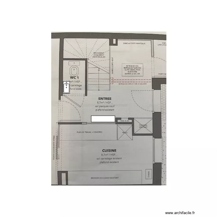 Entr&eacute;e cuisine. Plan de 