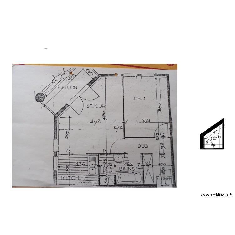 BI 30559. Plan de 1 pièce et 3 m2