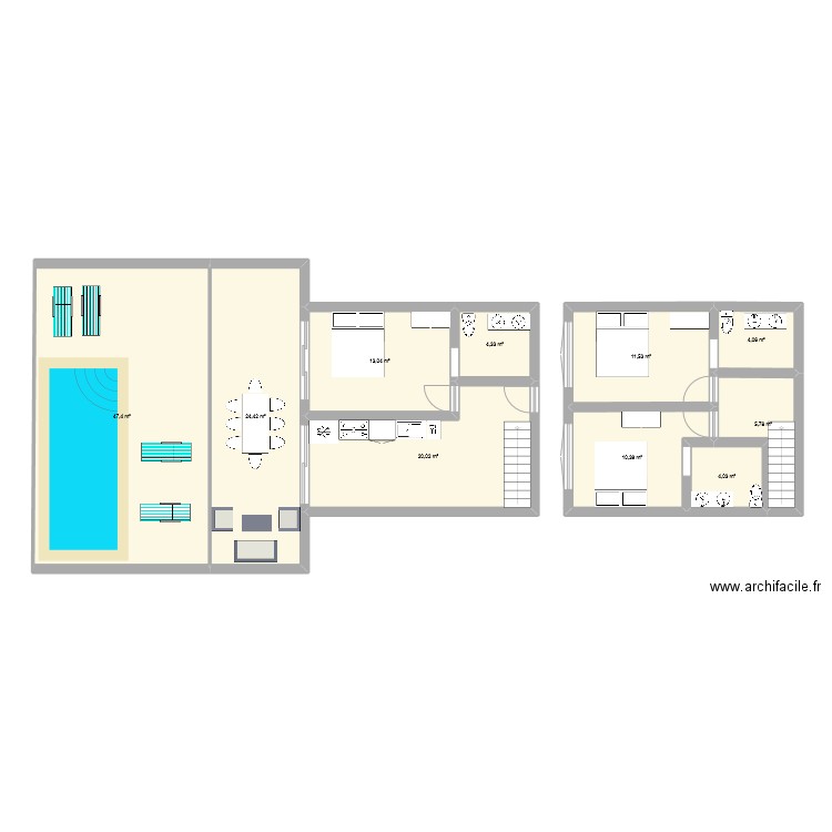 bungalow 1. Plan de 10 pièces et 145 m2