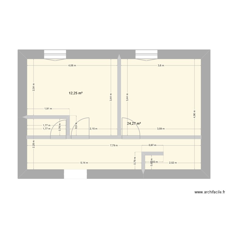 1er location DAVID. Plan de 2 pièces et 37 m2
