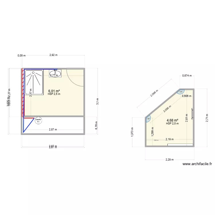 FABIEN. Plan de 2  et 11 m²
