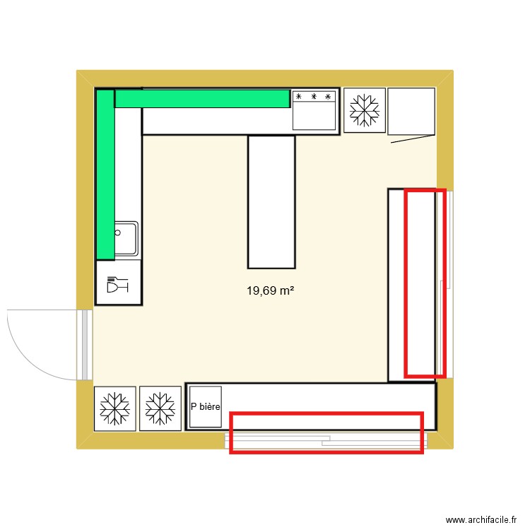 bar angins. Plan de 1 pièce et 20 m2