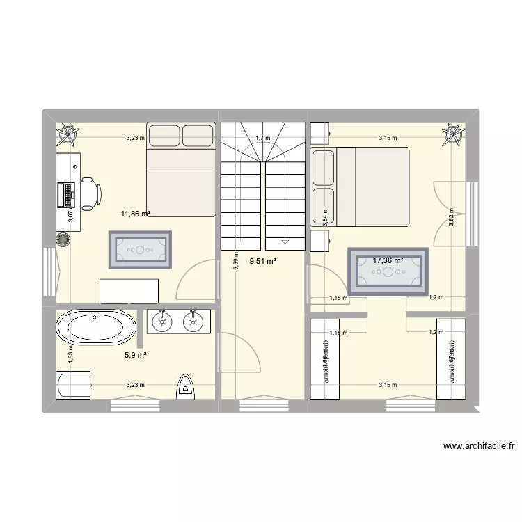 ETAGE 1 flo - maison. Plan de 4 Pièces et 45 m² ETAGE 1 flo - maison. Plan de 4 Pièces et 45 m²