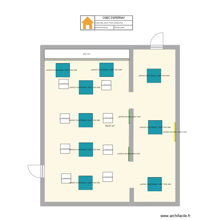 OGEC D'EPERNAY : REFECTOIRE DES RPOFESSEURS. Plan de 1 et 79 m² OGEC D'EPERNAY : REFECTOIRE DES RPOFESSEURS. Plan de 1 et 79 m²