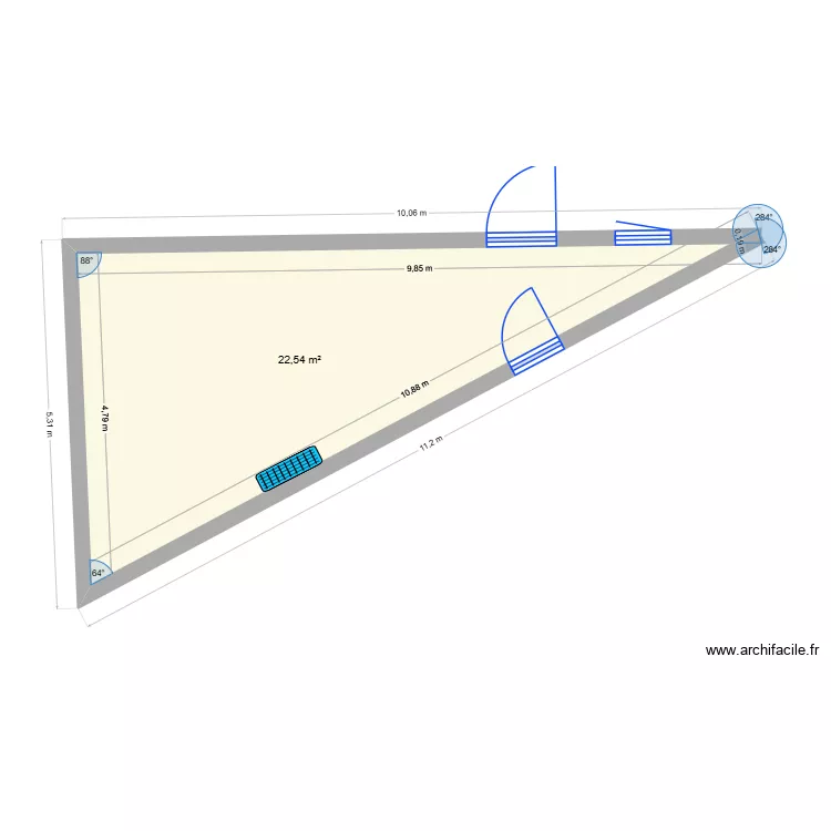 Terrasse. Plan de 1 Pièce et 23 m²