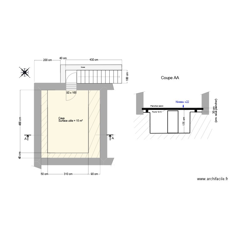 Cave_V0 - Belverne. Plan de 1 pièce et 23 m2
