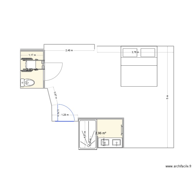 MESURE CHAMBRE FAURE LUSSAS VIERGE OK 22223. Plan de 2 pièces et 5 m2