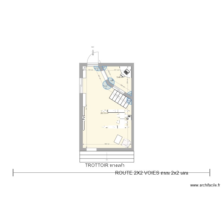 Ajarn Spicy school & Engineering. Plan de 2 pièces et 24 m2