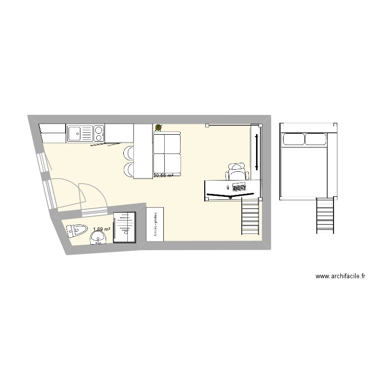 studio V2. Plan de 2 pièces et 22 m2