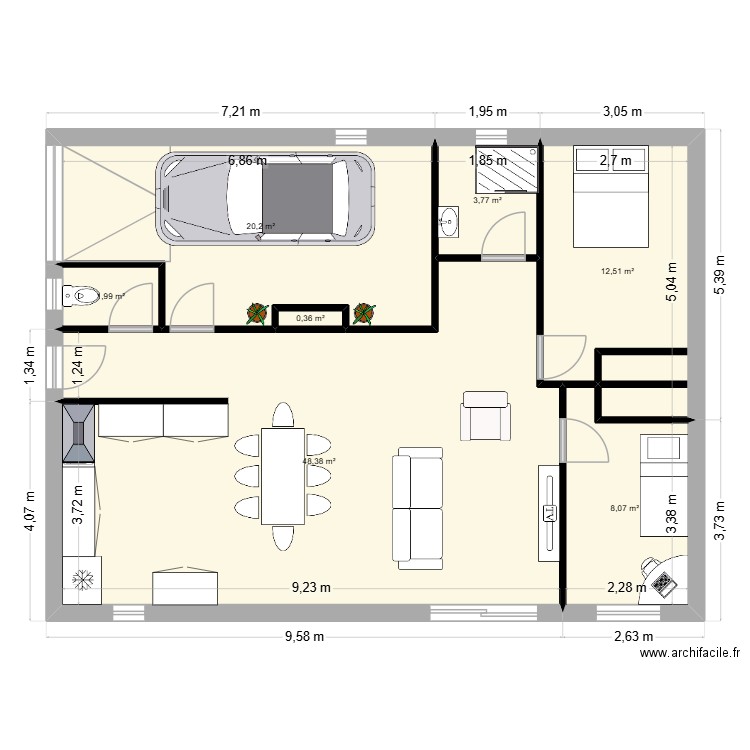 plan tp. Plan de 7 pièces et 95 m2
