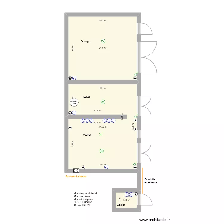 Sous-sol &eacute;lec 1. Plan de 3  et 51 m²