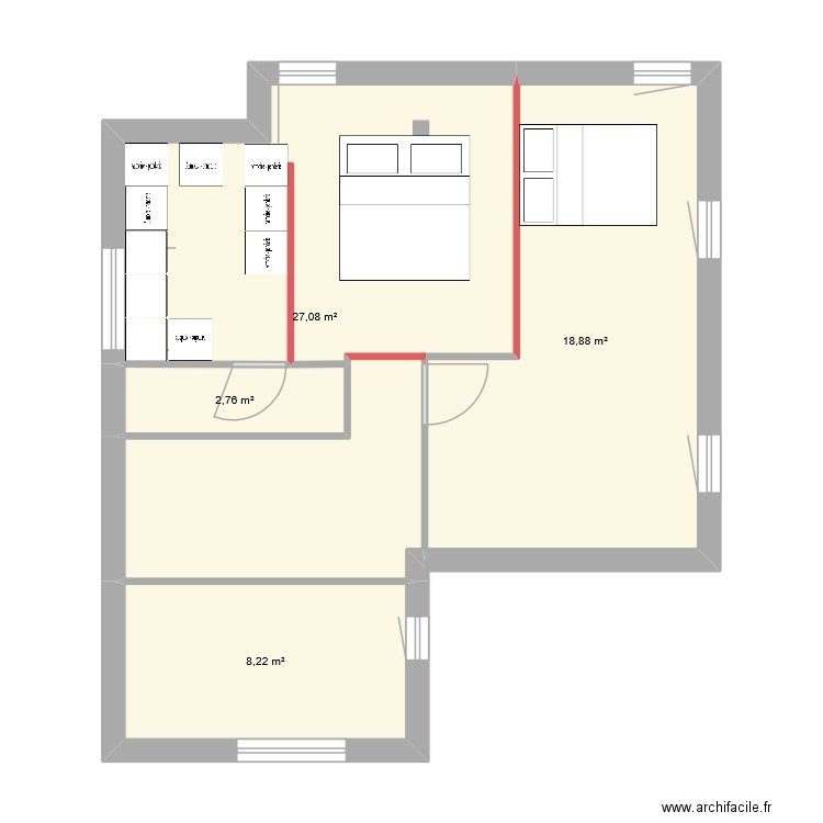 etage nouveau. Plan de 4 pièces et 57 m2