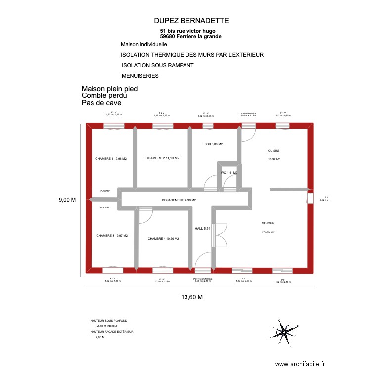 DUPEZ. Plan de 8 pièces et 100 m2