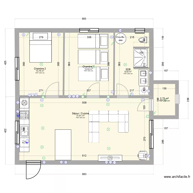 Nina4. Plan de 5  et 66 m²