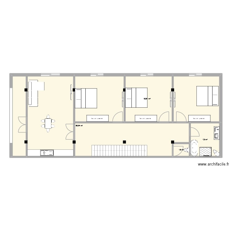 f4 130mc. Plan de 4 pièces et 131 m2
