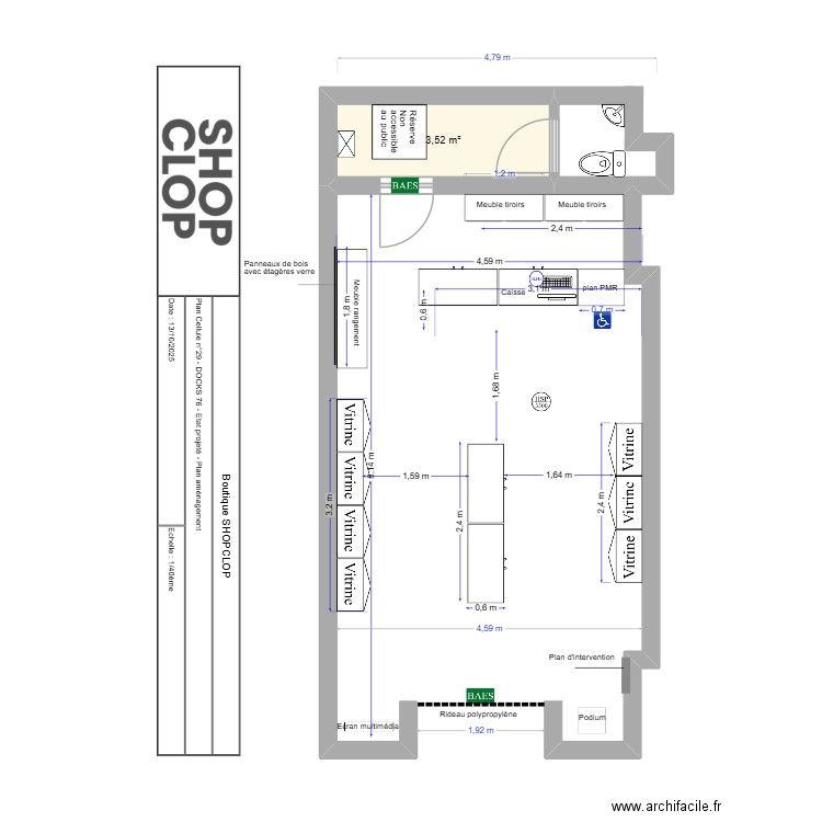 Docks shopclop amenagement. Plan de 1 pièce et 4 m2