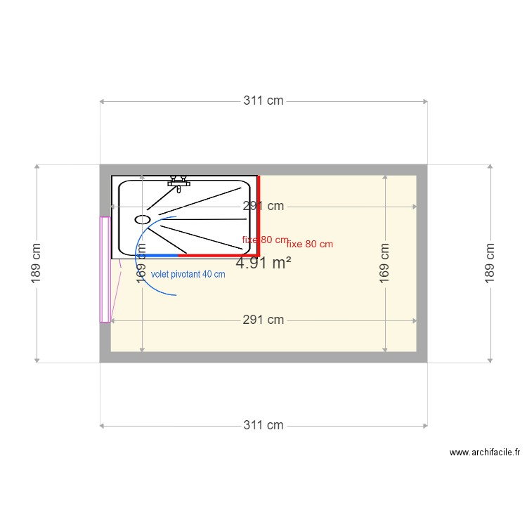 gras. Plan de 1 pièce et 5 m2