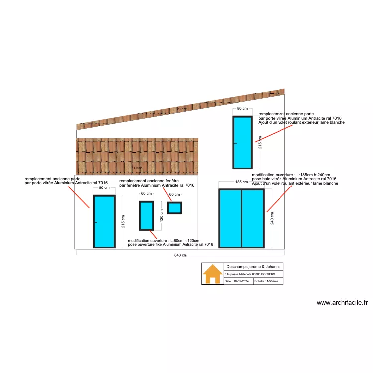 facade est apres travaux. Plan de facade est apres travaux. Plan de