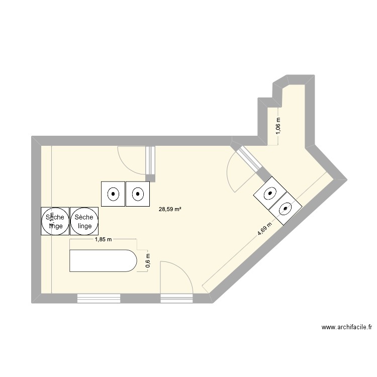 Laverie MDM. Plan de 1 pièce et 29 m2