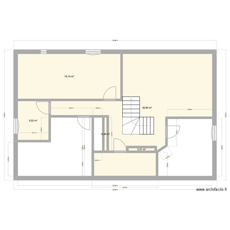 étage 1 BBZ. Plan de 5 pièces et 66 m2
