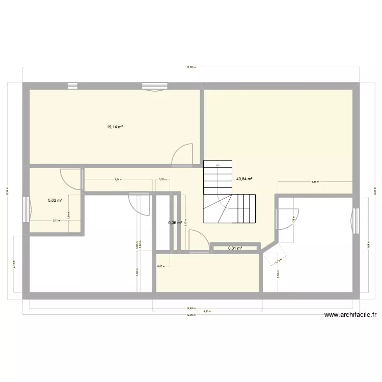 &eacute;tage 1 BBZ. Plan de 5  et 66 m²