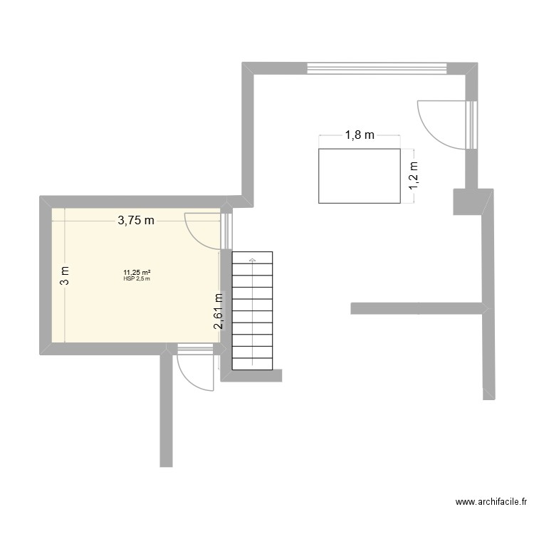 cuisine. Plan de 1 pièce et 11 m2