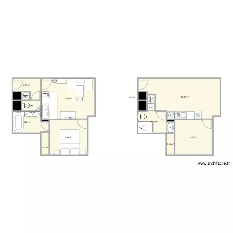 39 - Bastion. Plan de 18 Pièces et 65 m²