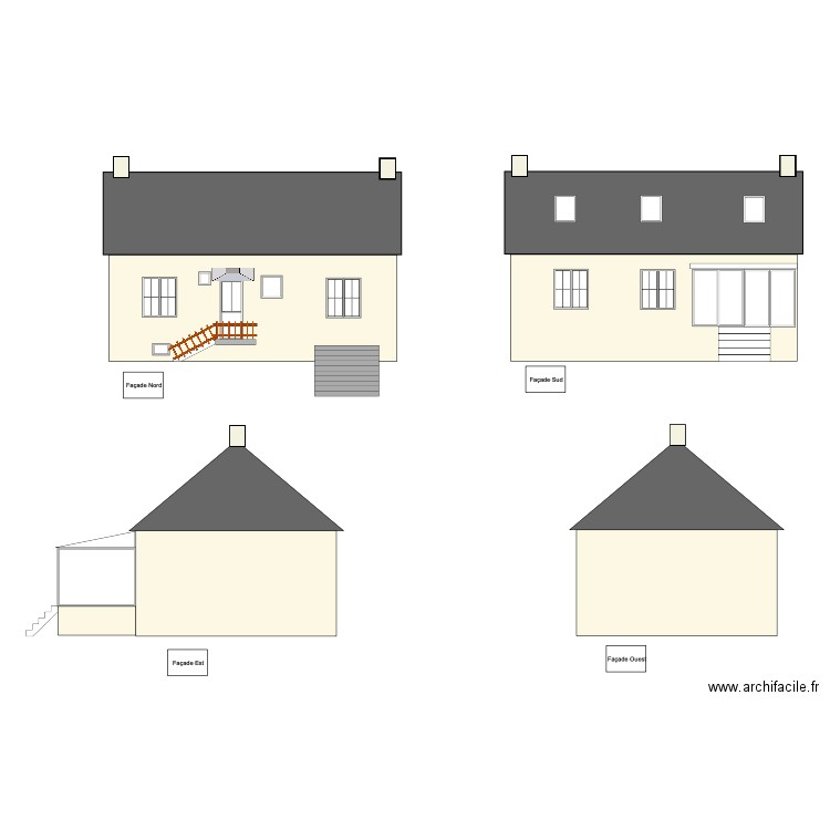 Plan façades avant travaux. Plan de 0 pièce et 0 m2