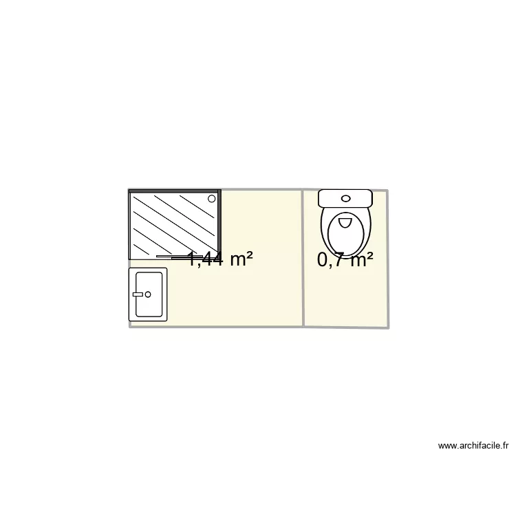 Douche 2. Plan de 2  et 2 m²