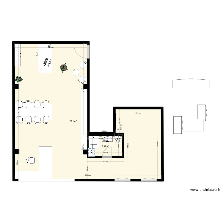 bureau collombey. Plan de 2 pièces et 79 m2