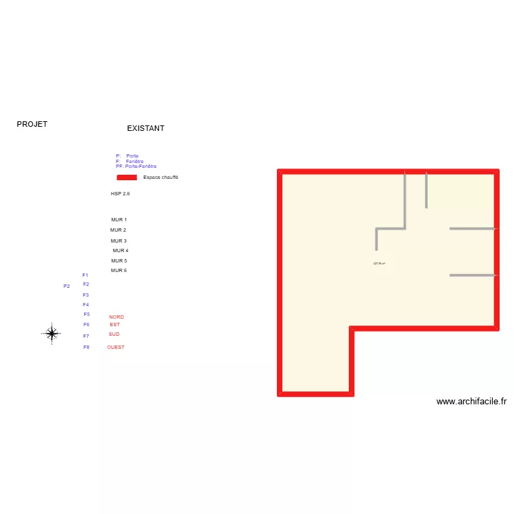 MARTIN_ Existant vide. Plan de 1  et 128 m²