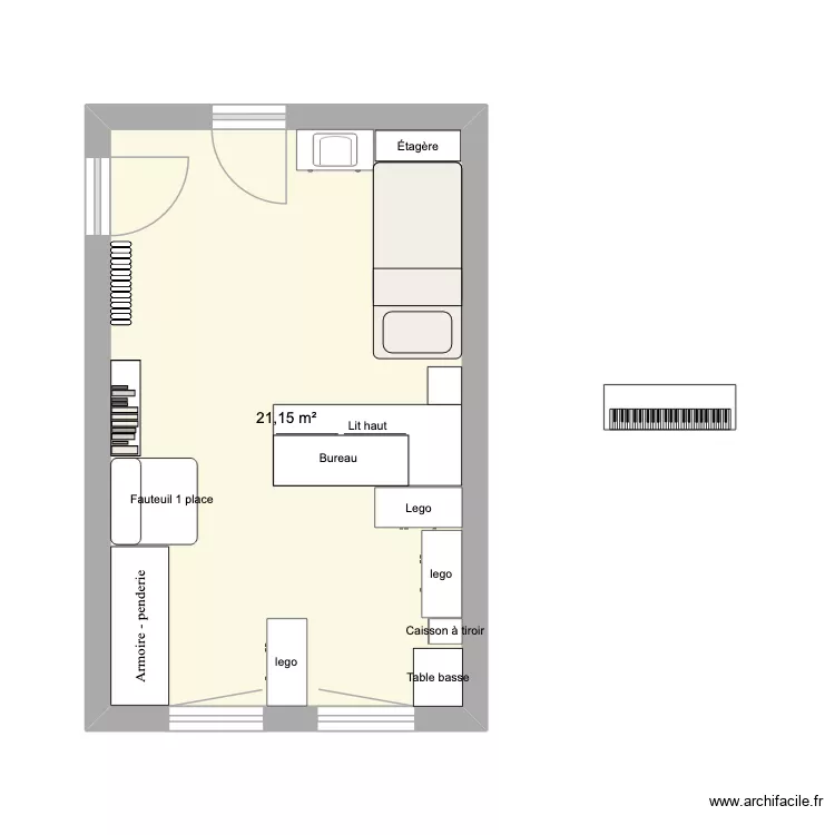 chambre O+N V3. Plan de 1 Pièce et 21 m²