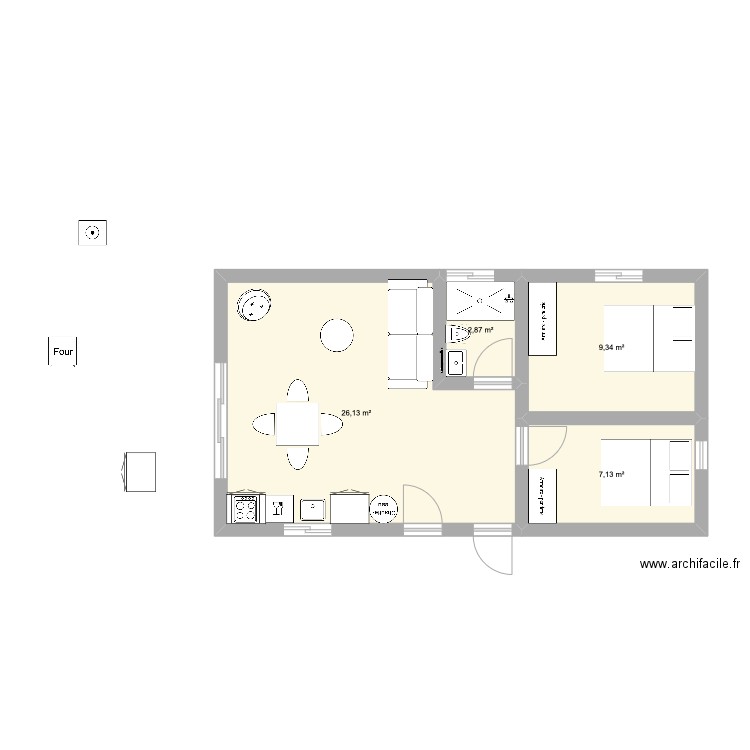maison Sandra. Plan de 4 pièces et 45 m2