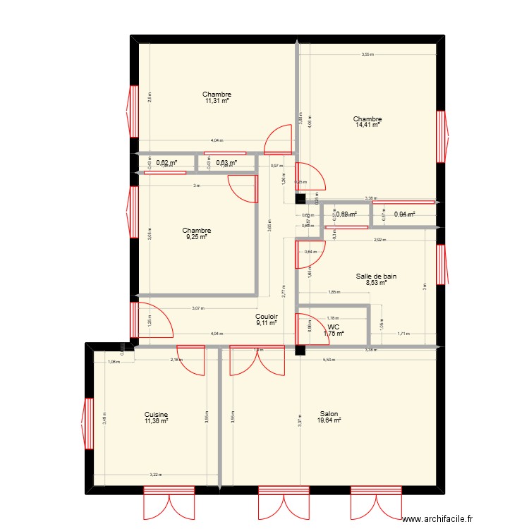 R+1 Maison Prades. Plan de 12 pièces et 88 m2