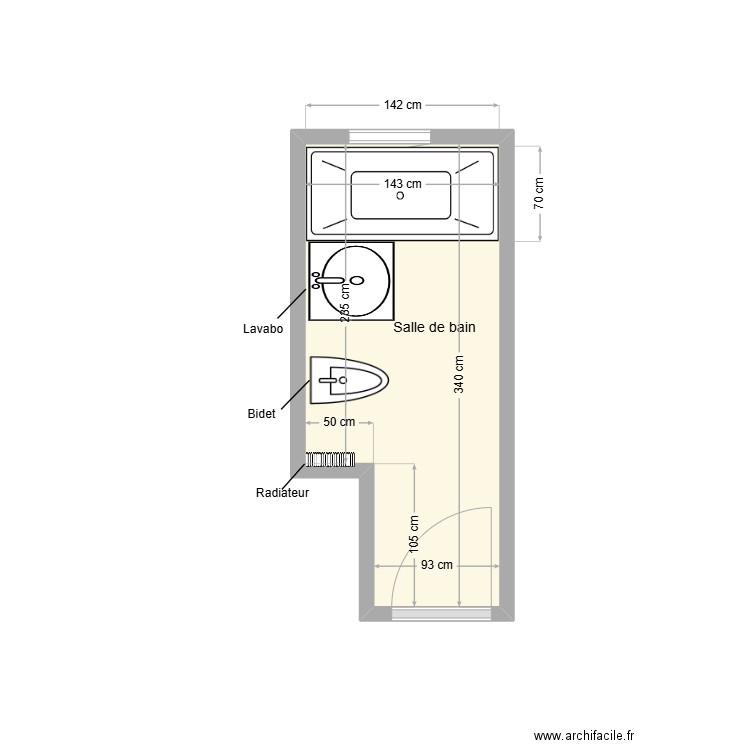LAFFONT Salle de bain. Plan de 1 pièce et 4 m2